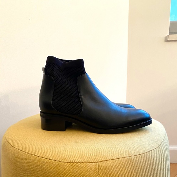 New Zara black Leather Chelsea Sock Ankle Boots 38 - Picture 4 of 12